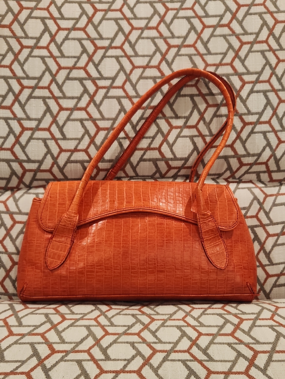 Orange Croc-Embossed Hand Bag